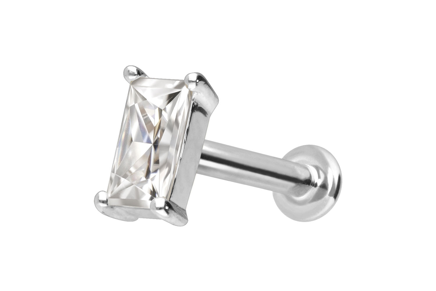 14 Karat Gold Labret Piercing mit Innengewinde MOISSANIT-RECHTECK